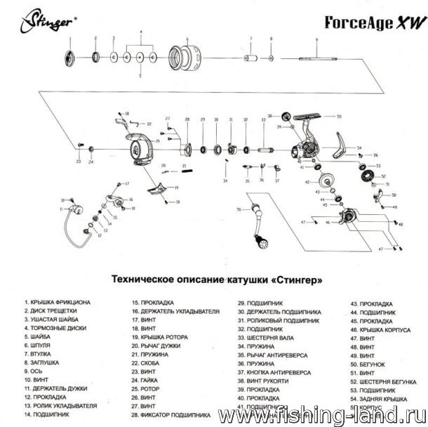 Схема катушки рыболовной